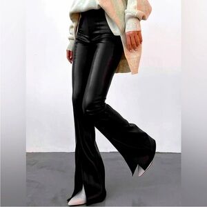 Commense Faux Leather Black Flare Pants